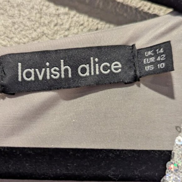 Lavish Alice * Signature Silver Iridescent Sequin Midi Dress * Size 10 - Picture 4 of 9